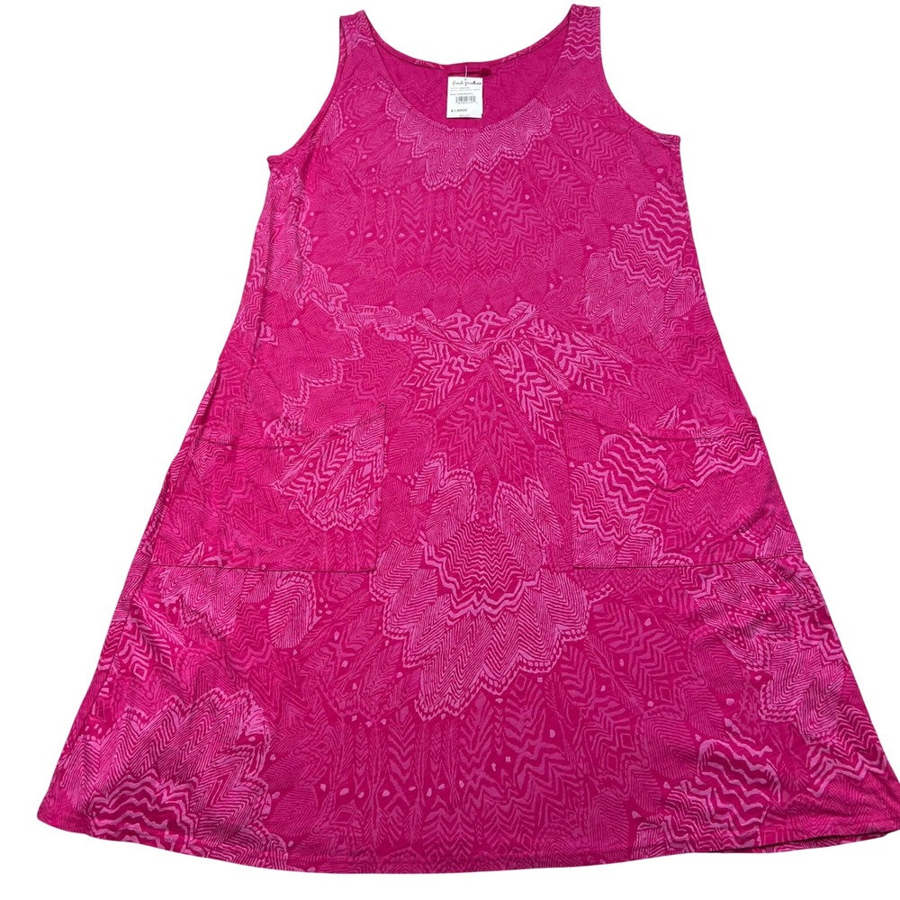 Fresh Produce White Tides Drape Dress Womens XL Raspberry Pink Sleeveless Pocket